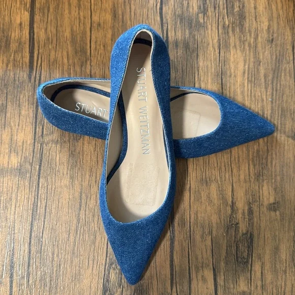 Stuart Weitzman Emilia Pointed Toe Denim Flats - Picture 3 of 4